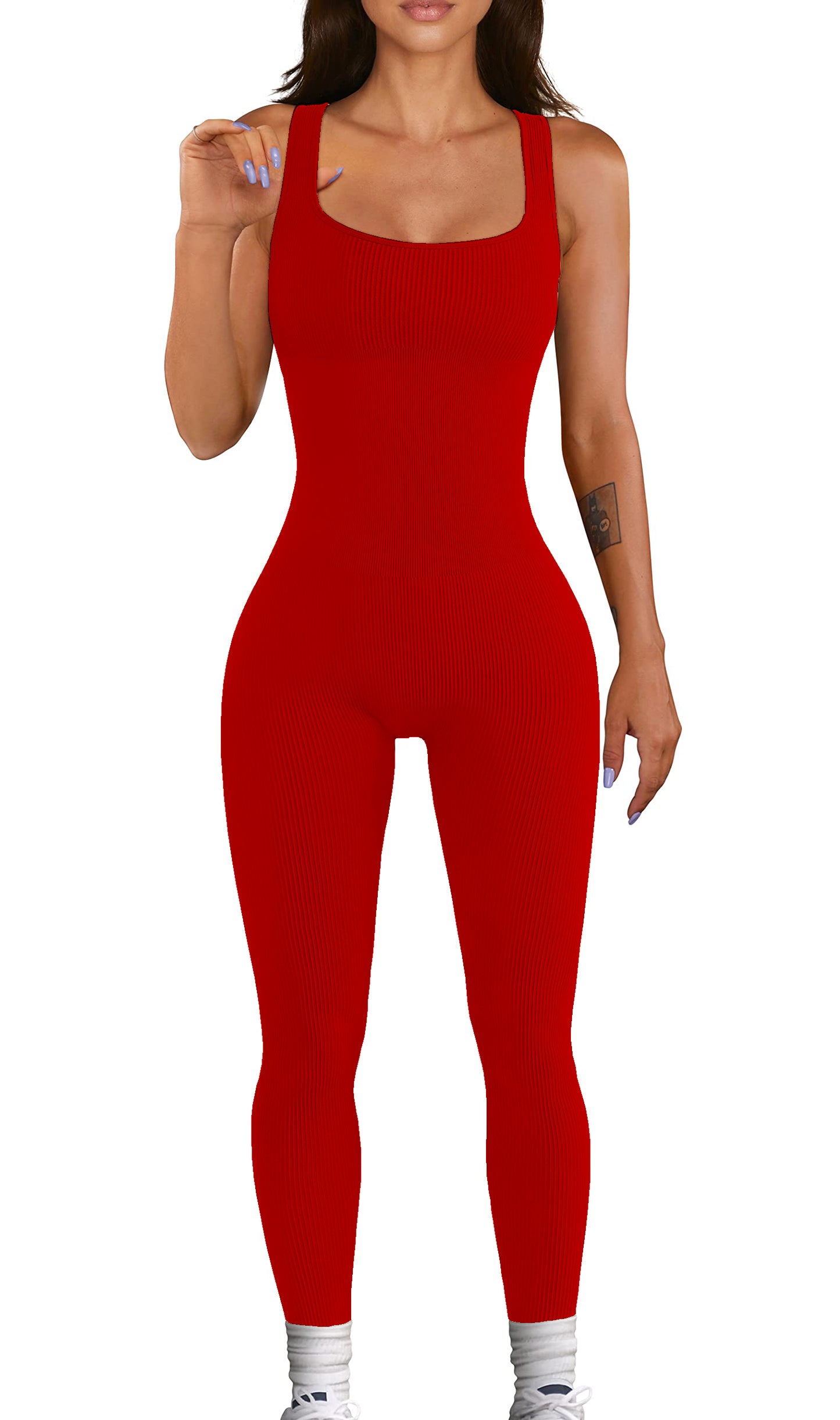 YIOIOIO Women Workout Seamless Jumpsuit Yoga Ribbed Bodycon One Piece Tank Top Leggings Romper