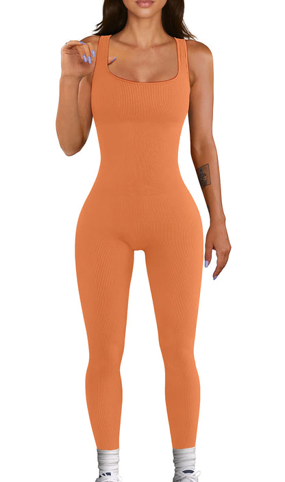 YIOIOIO Women Workout Seamless Jumpsuit Yoga Ribbed Bodycon One Piece Tank Top Leggings Romper