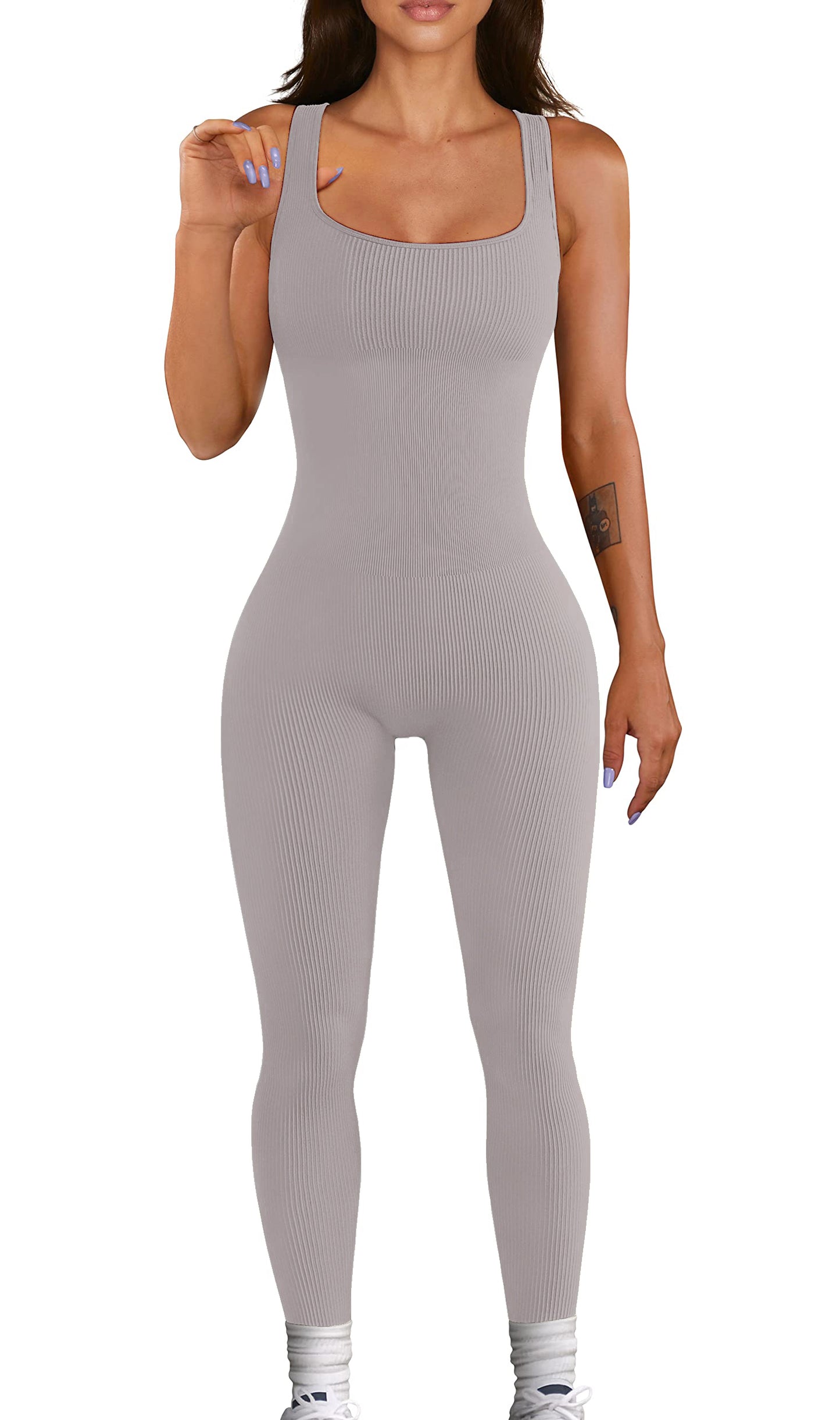 YIOIOIO Women Workout Seamless Jumpsuit Yoga Ribbed Bodycon One Piece Tank Top Leggings Romper