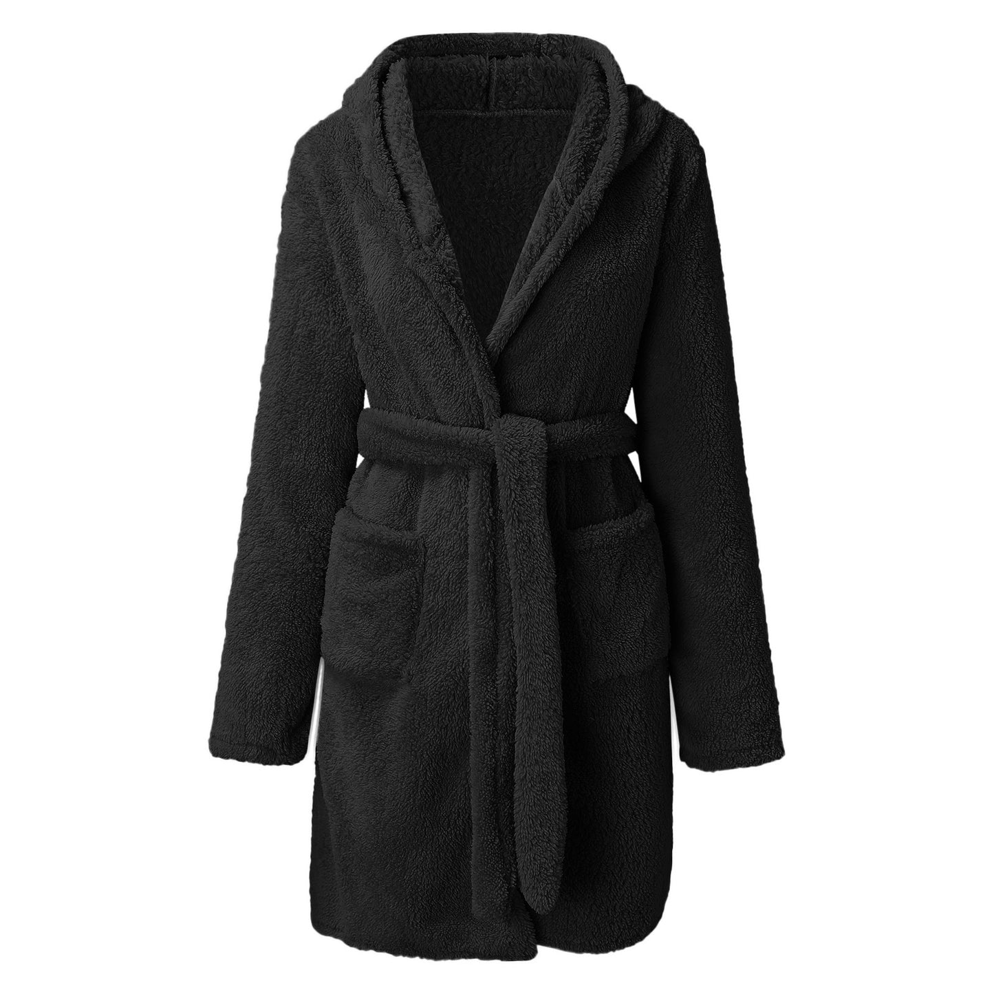 YIOIOIO Premium Robes for Women Soft Shawl Collar Warm Spa Bathrobe Black