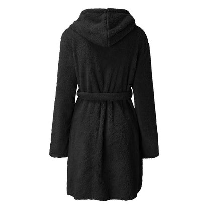 YIOIOIO Premium Robes for Women Soft Shawl Collar Warm Spa Bathrobe Black