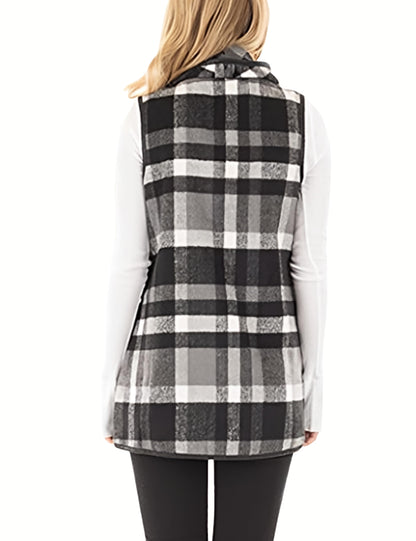 YIOIOIO Women's Buffalo Plaid Vest Lapel Open Front Sleeveless Cardigan Jacket Coat with Pockets