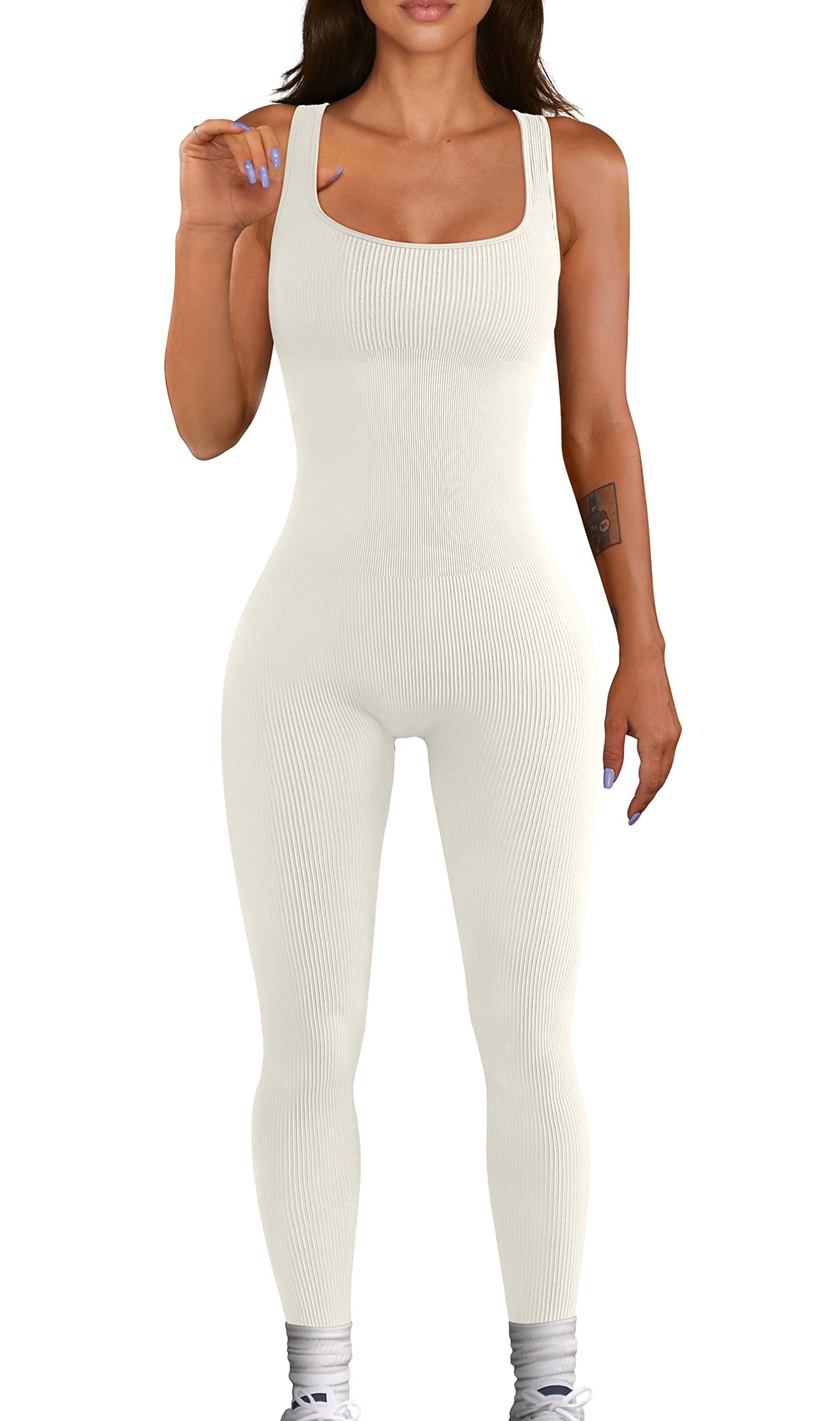 YIOIOIO Women Workout Seamless Jumpsuit Yoga Ribbed Bodycon One Piece Tank Top Leggings Romper