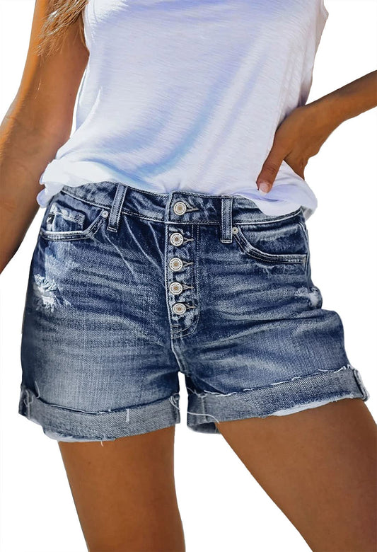 YIOIOIO Women's High Waisted Denim Shorts Summer Hot Short Jeans Blue