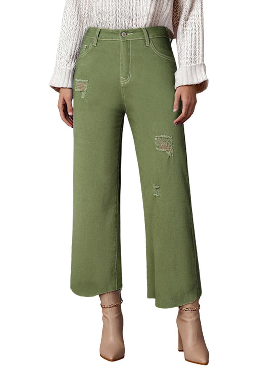 YIOIOIO Women's High Waist Baggy Jeans Denim Trouser Ankle Pants Green