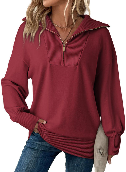 YIOIOIO Women's Oversized Sweatshirt Long Sleeve Pullover Fall Sweaters Dark Red