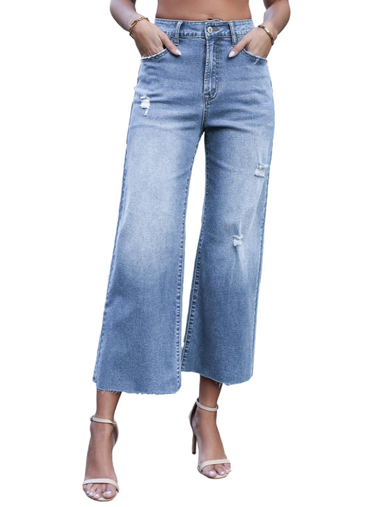 YIOIOIO Women's High Waist Baggy Jeans Denim Trouser Ankle Pants