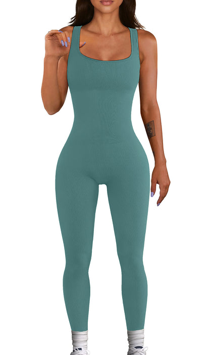 YIOIOIO Women Workout Seamless Jumpsuit Yoga Ribbed Bodycon One Piece Tank Top Leggings Romper